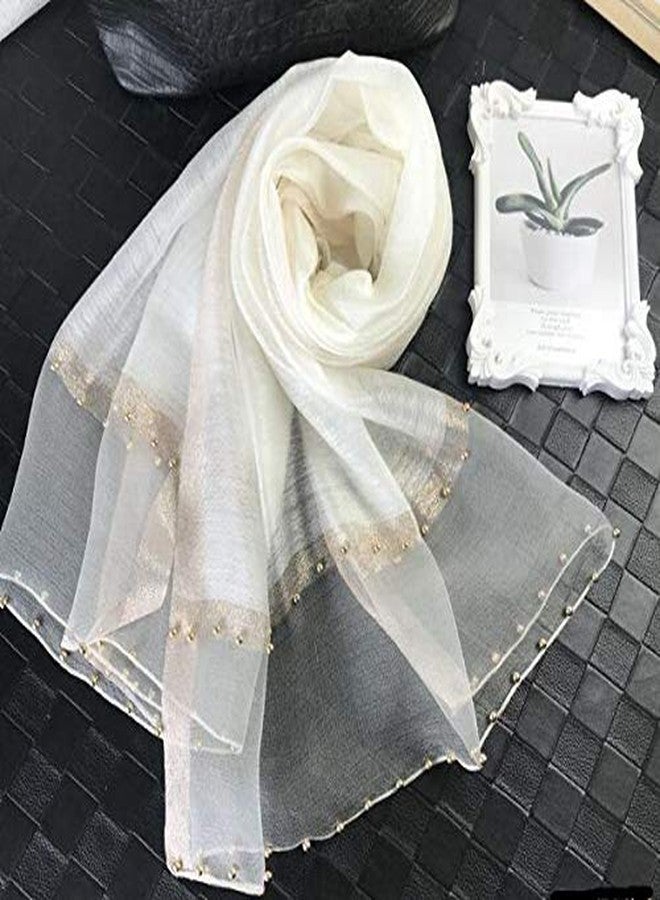 HURESON Womens Scarves Lightweight Silk Scarf Shawls and Wraps for Evening Dresses Summer Beach Wedding Shawl gifts (Beige with pearl) - Image 5